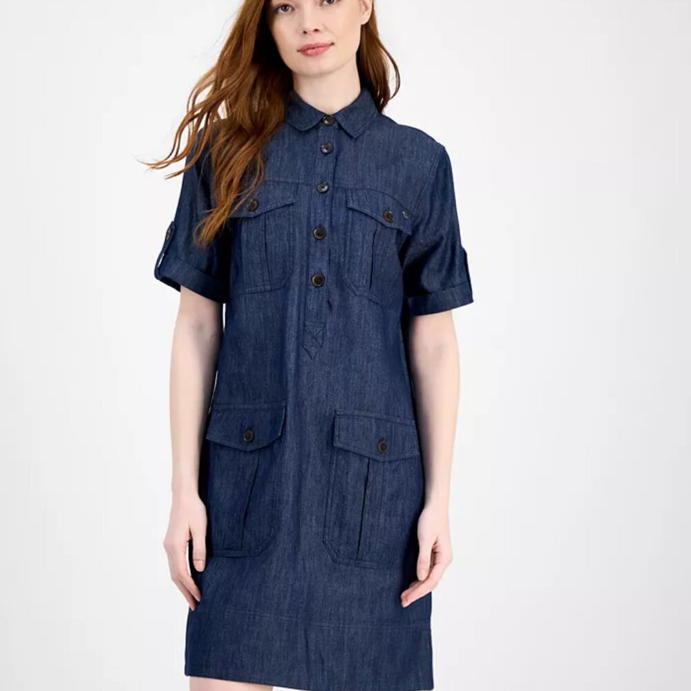 Tommy Hilfiger Utility Pocket Chambray Button-Front Minidress